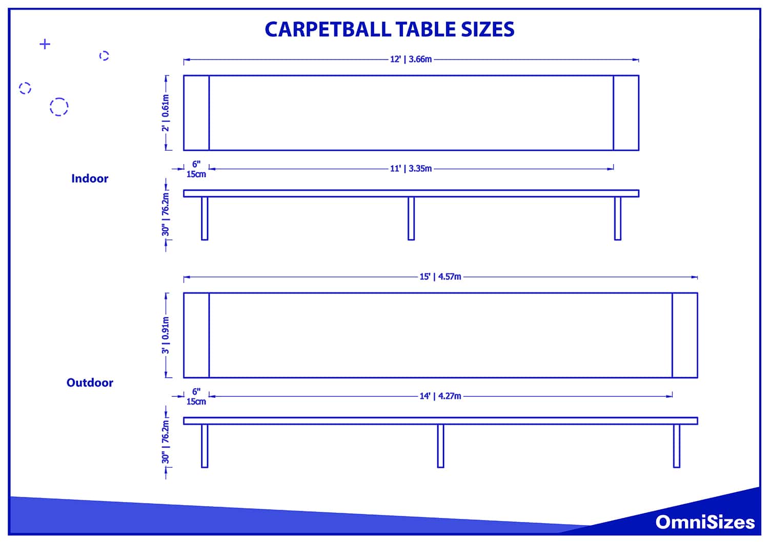 Carpetball table sizes
