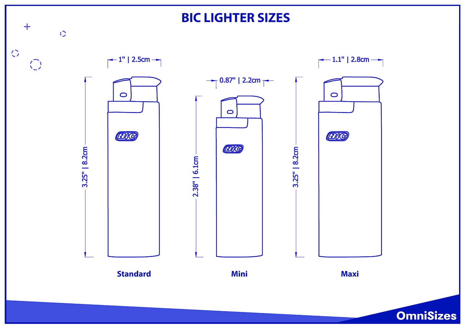 BIC lighter sizes