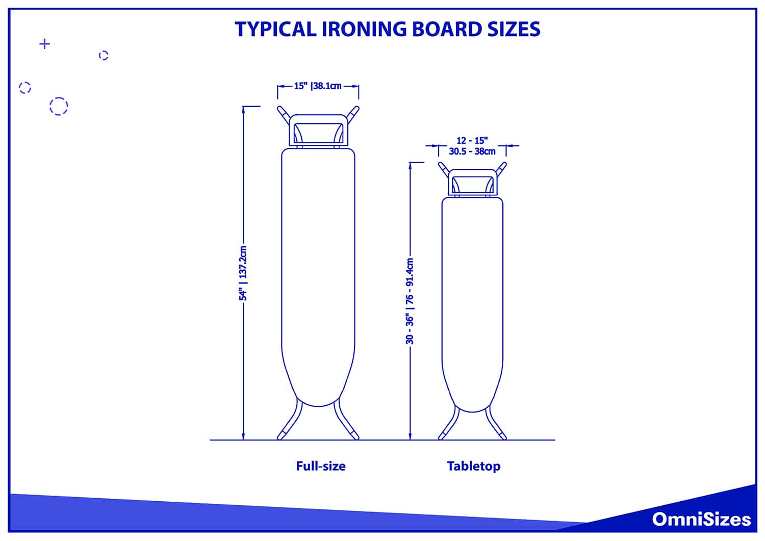 Typical ironing board sizes