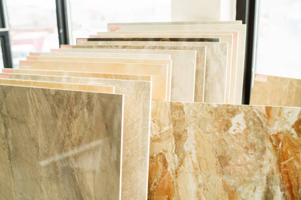 Elegant toilet providing tile and stone wall tile layout